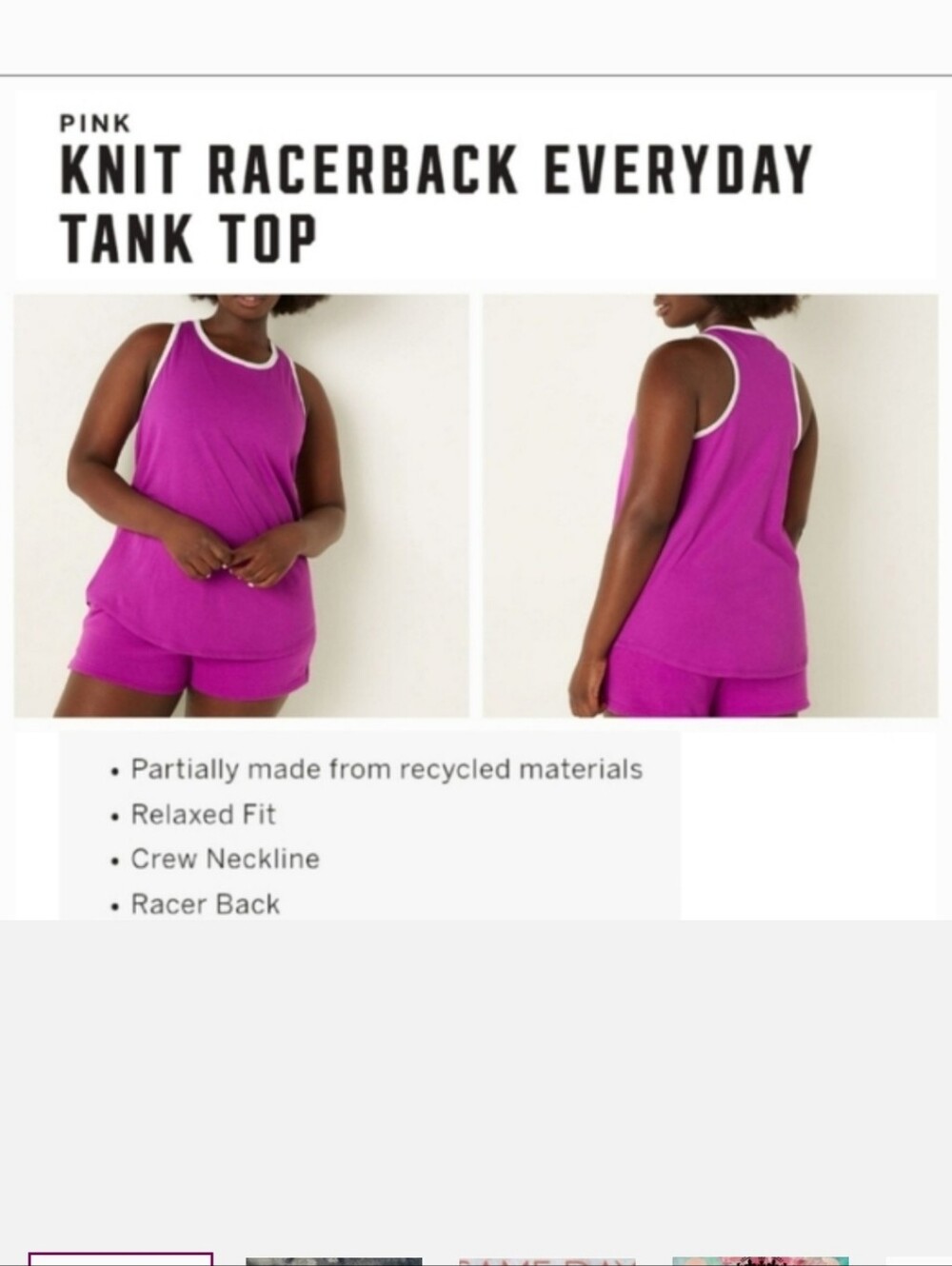 Victoria's secret pink knit racerback everyday tank top PURPLE LARGE - Picture 2 of 6